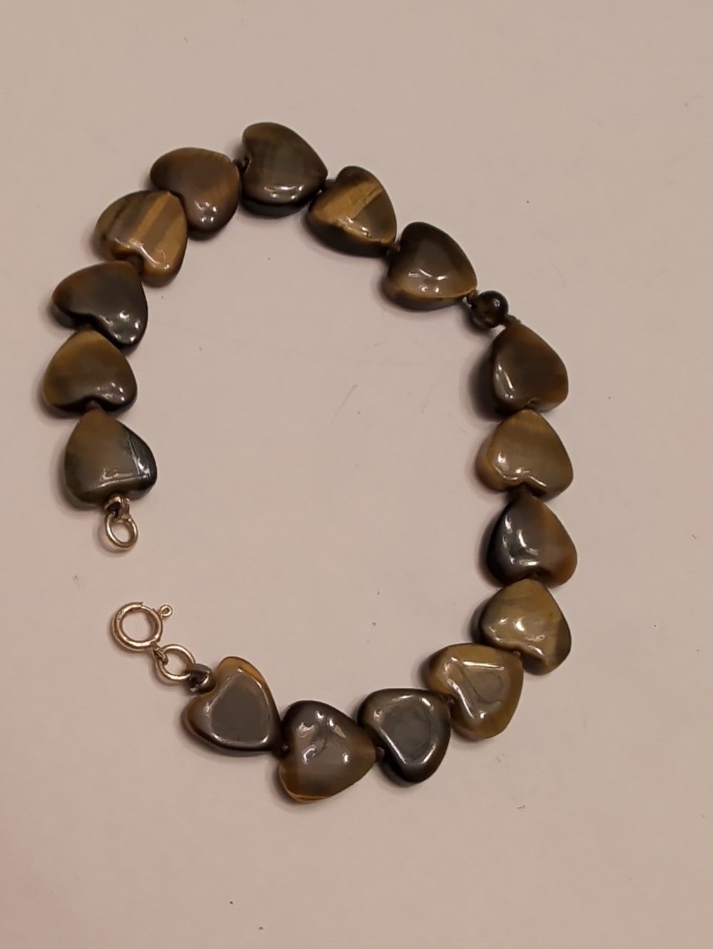 14k Gold Clasp Heart-Shaped Tiger Eye Bead Bracelet With